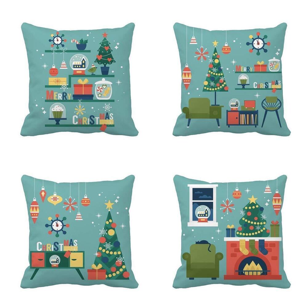 6908 Set of 4 Throw Pillow Covers Green Modern Creative Christmas Tree